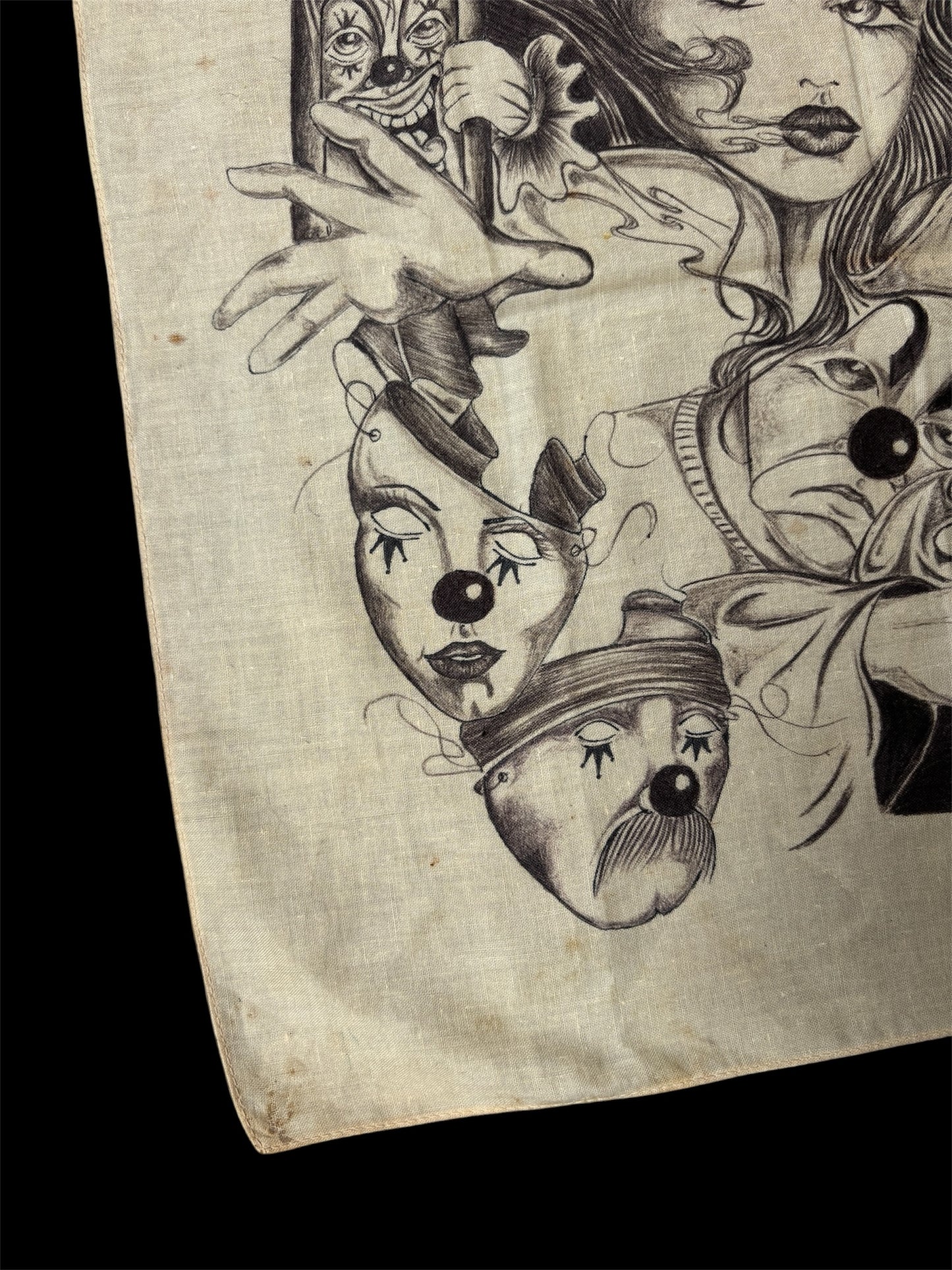 Chicano Prison Art Hand Drawn Ink On Cotton Handkerchief