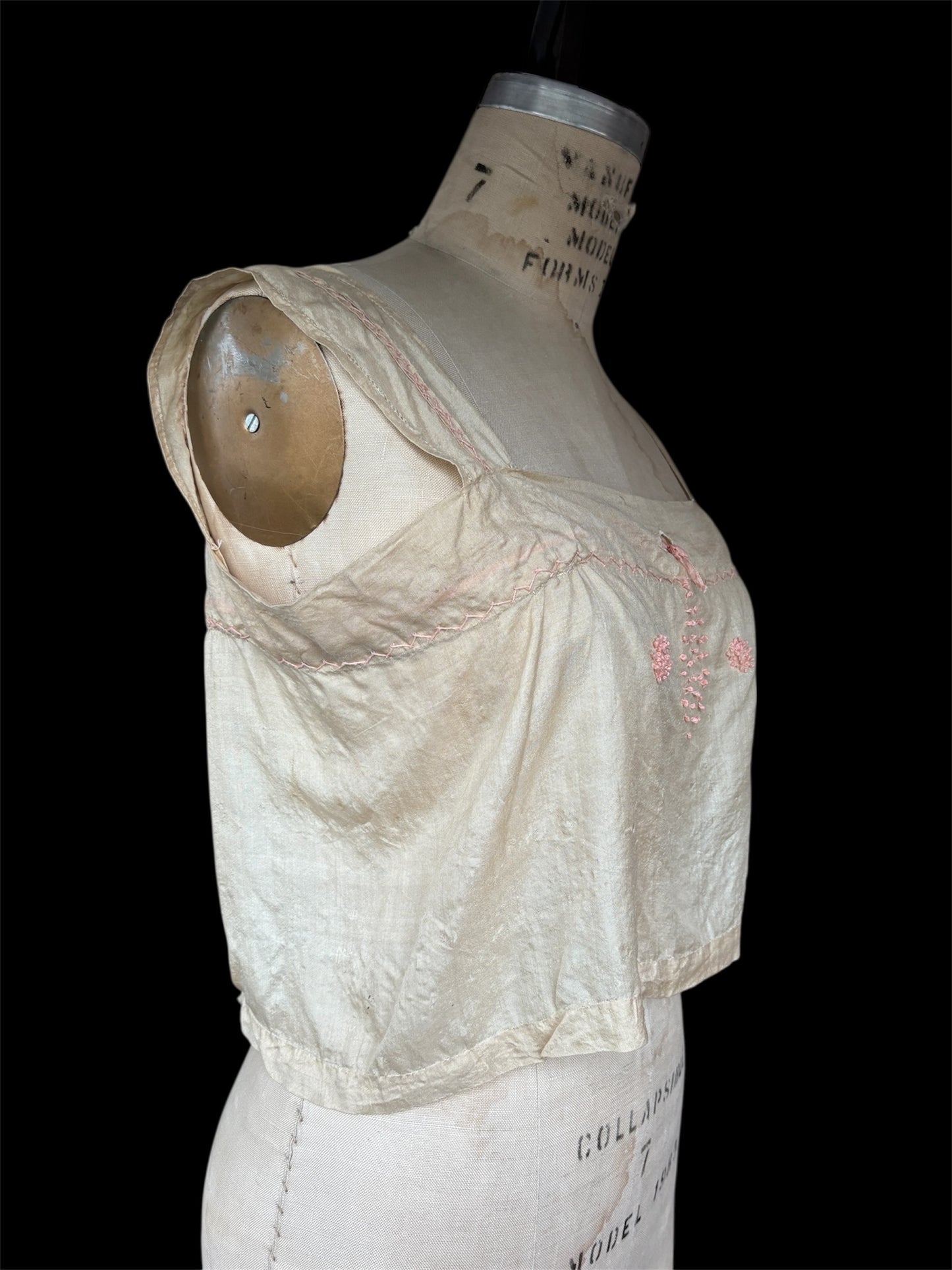 1920s pongee silk embroidered corset cover