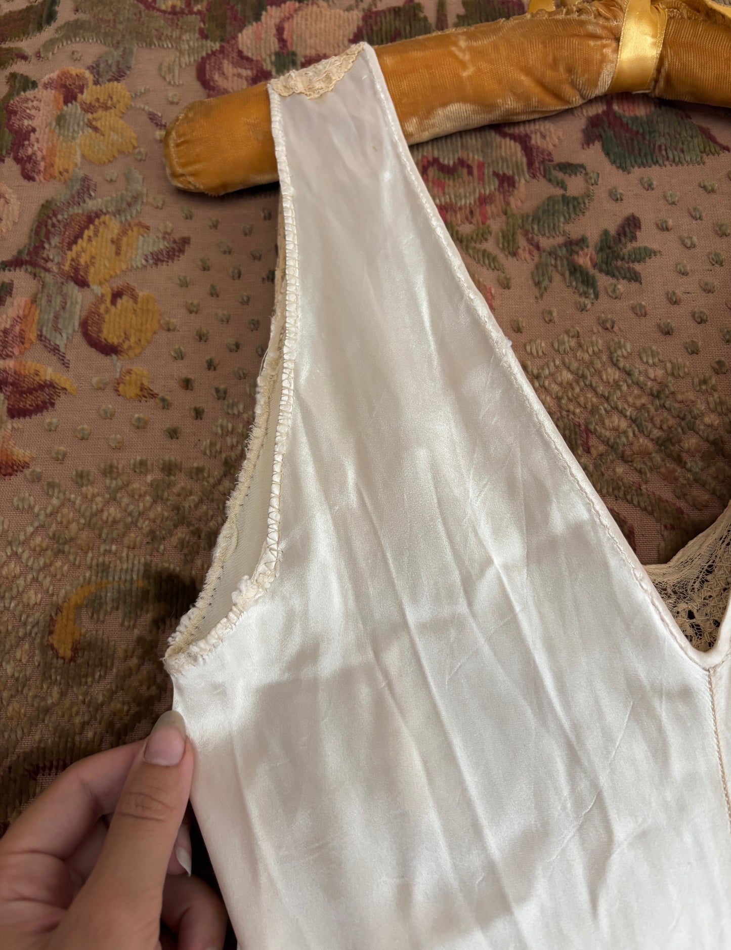 1940s pearly satin bias cut slip dress