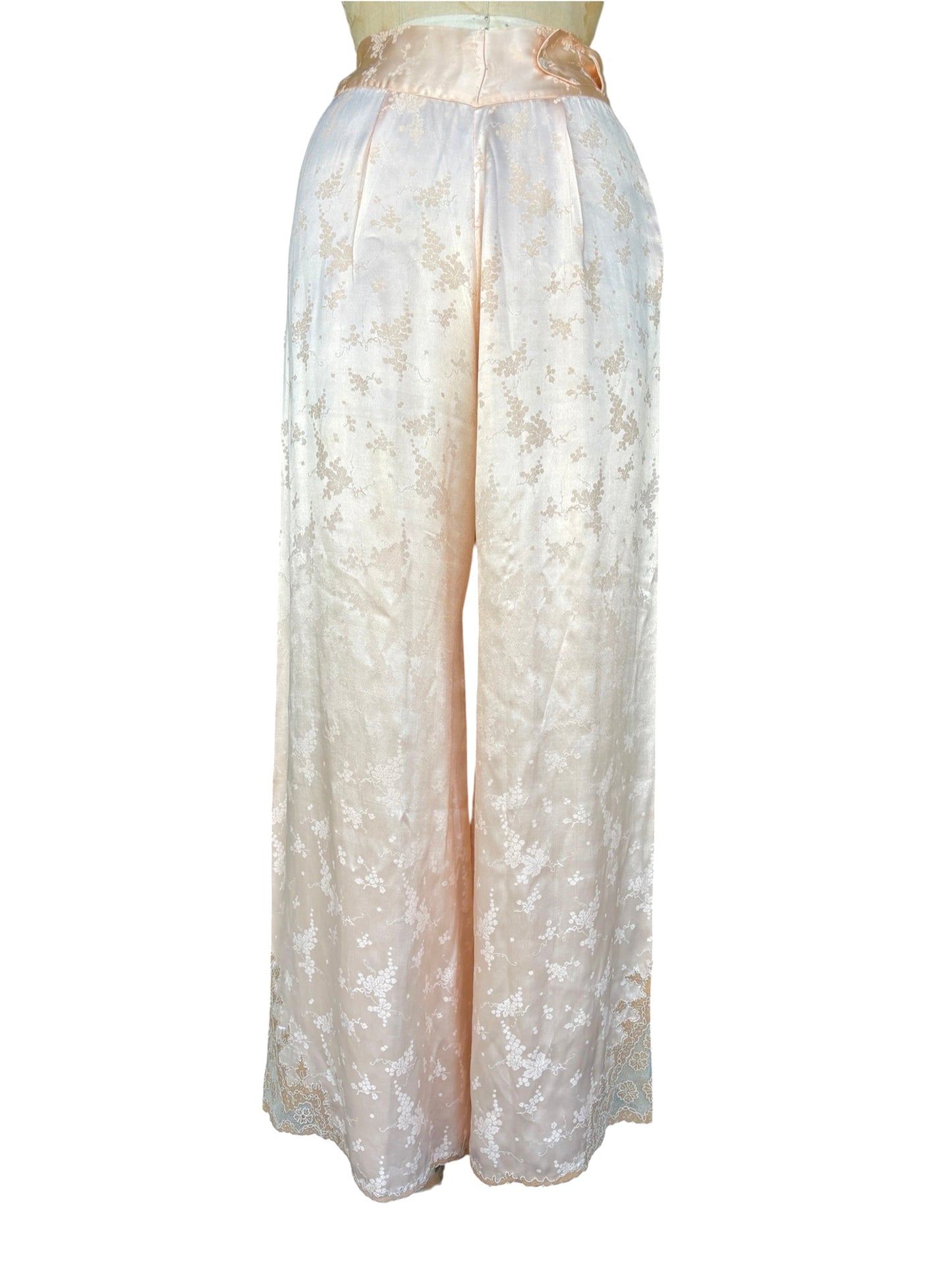1930s silk jacquard blush pink 3 pc loungewear ensemble