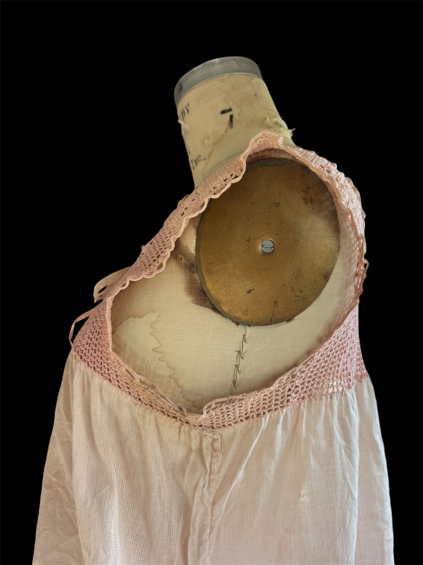 Edwardian pink corset cover with bow motif