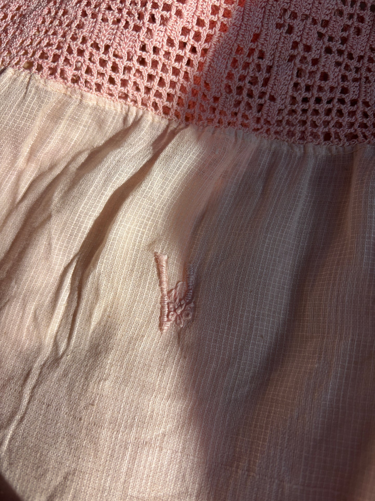 Edwardian pink corset cover with bow motif