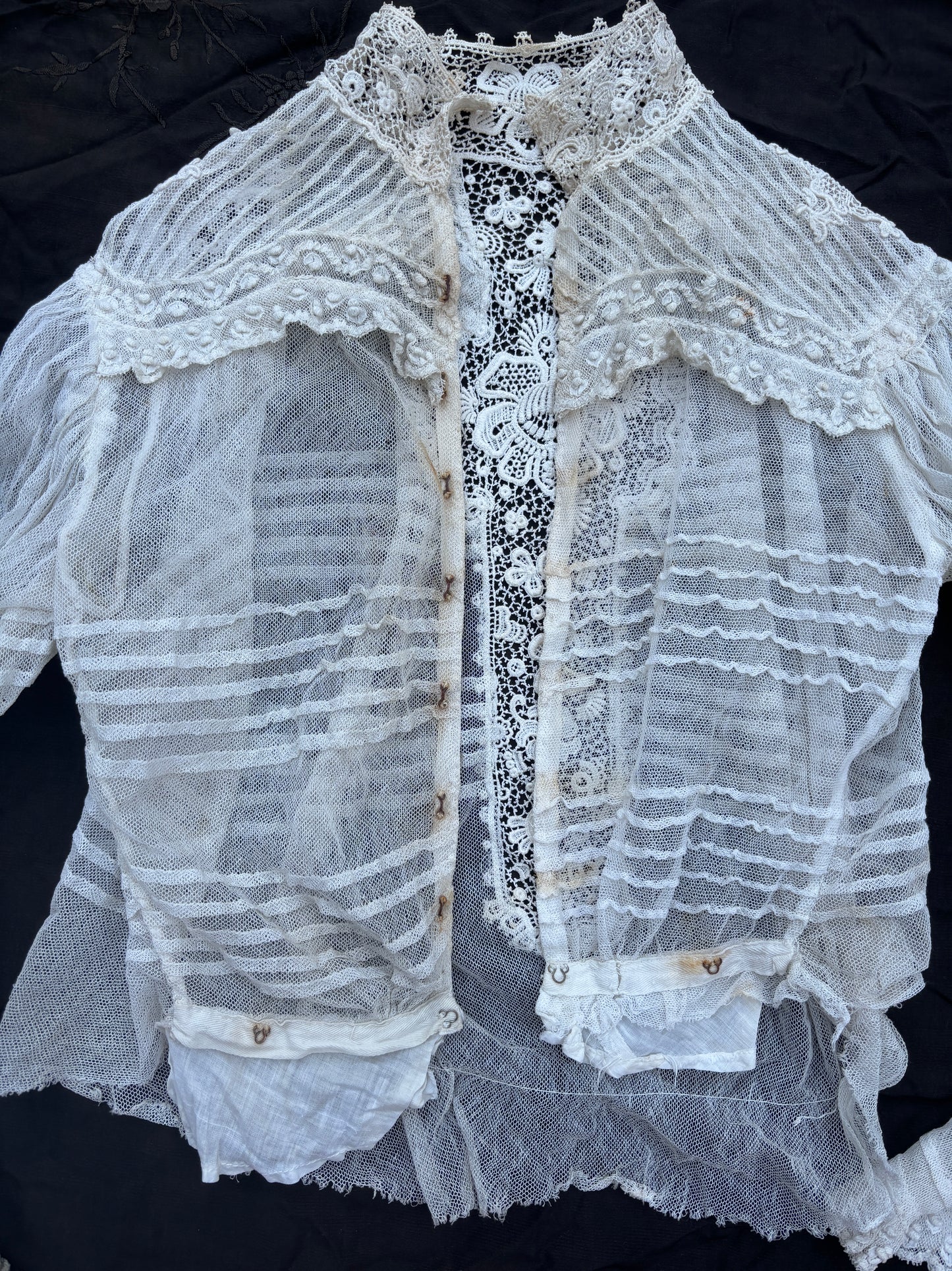 Victorian 1880s net blouse with Irish lace