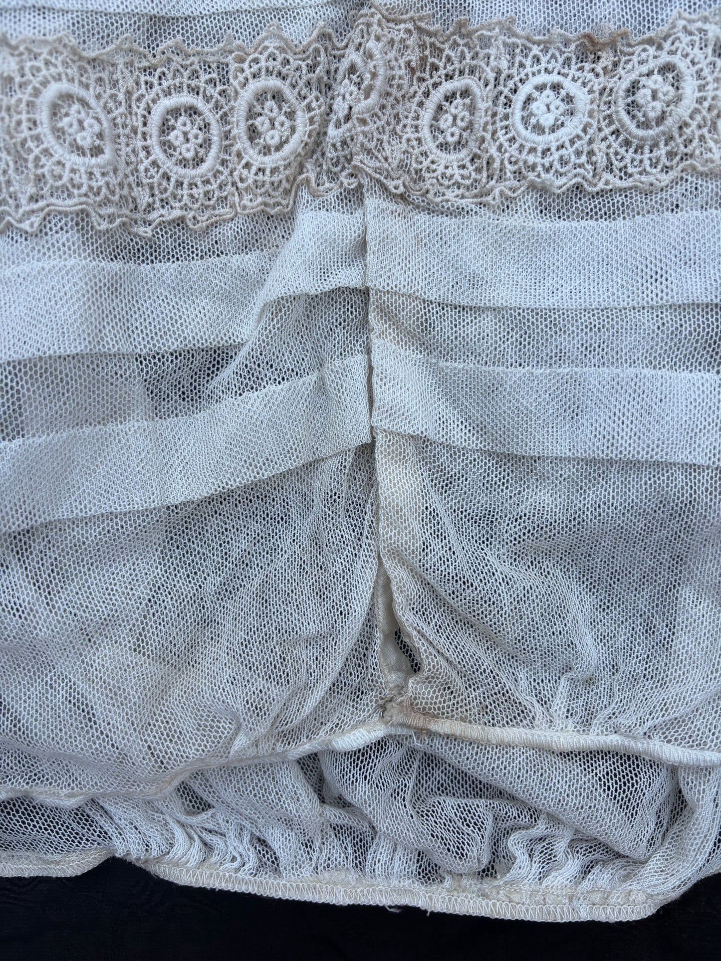 Victorian 1880s net blouse with Irish lace 3/4 length sleeves