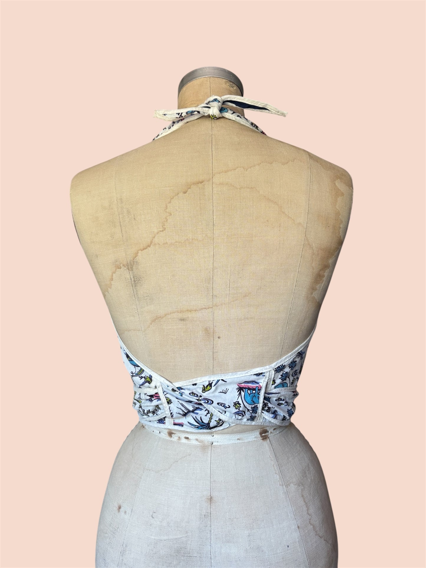 1950s reversible novelty halter tie top