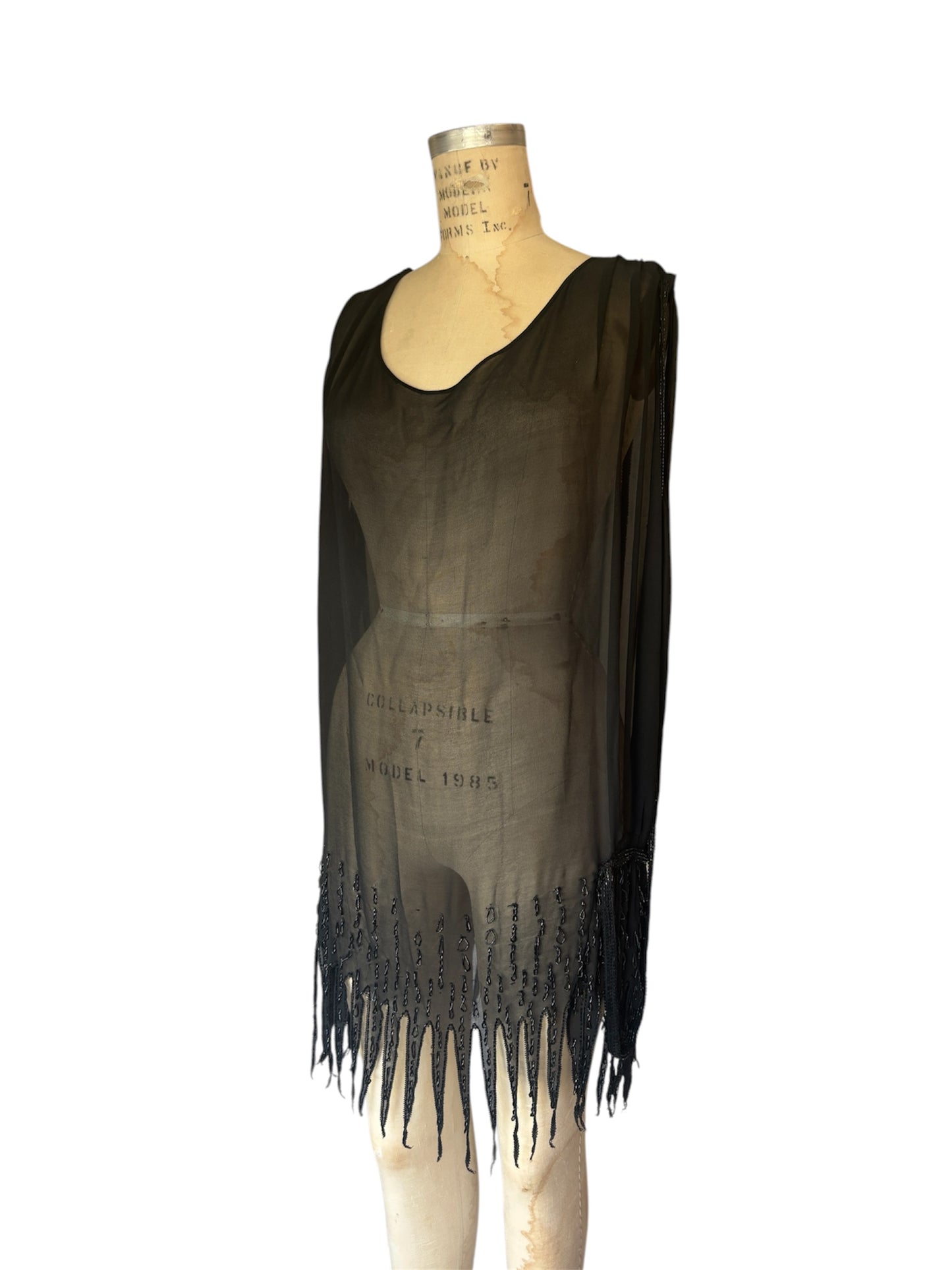 1920s silk chiffon sawtooth hem beaded tunic