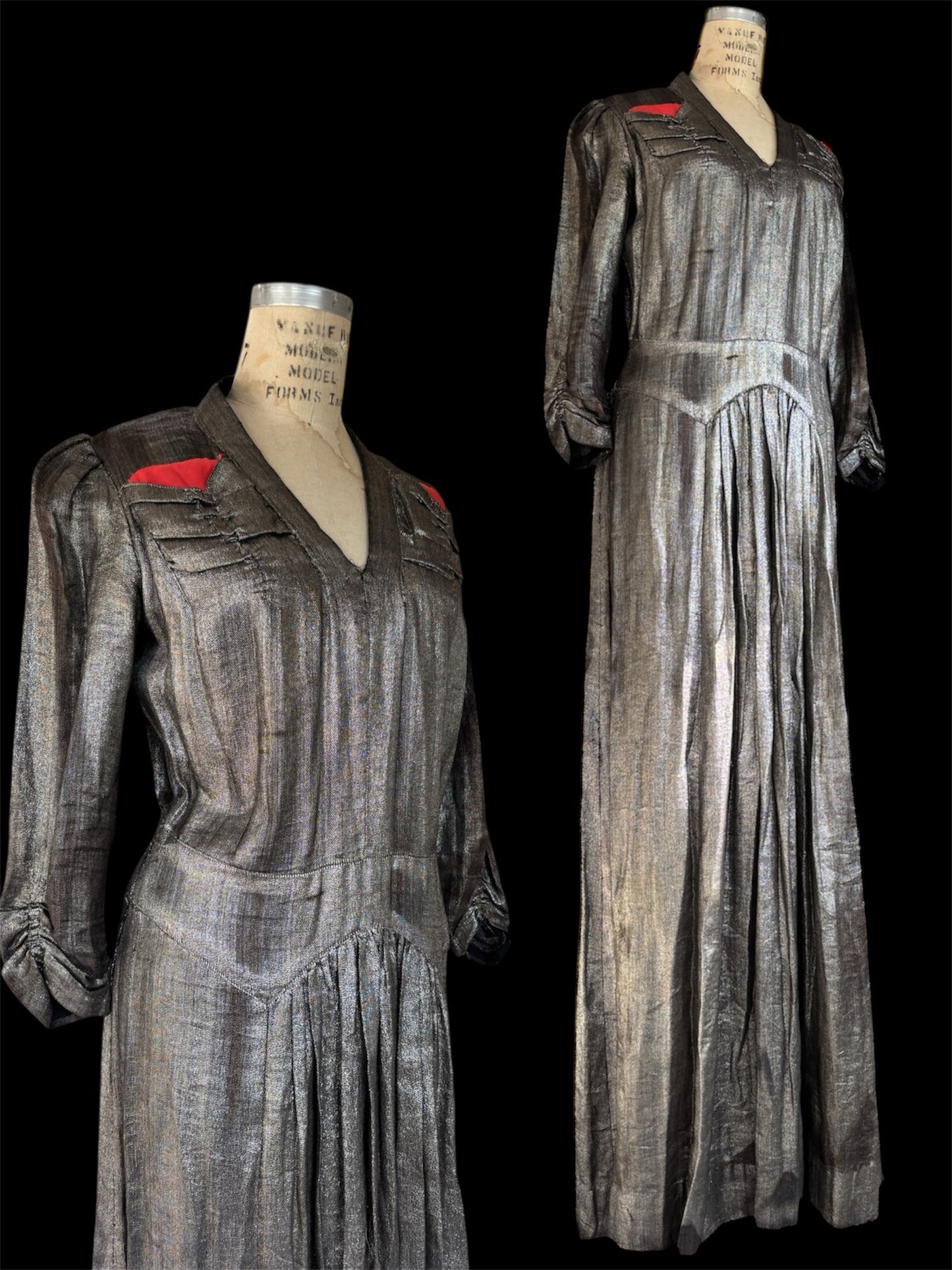 1930s/40s silver lamé puff sleeve gown