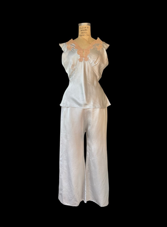 1930s NOS icey blue silk loungewear set