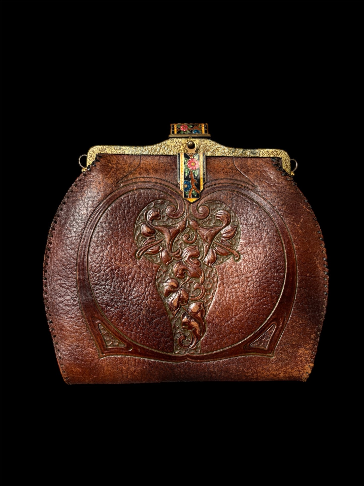 1910s nouveau tooled leather purse & notepad