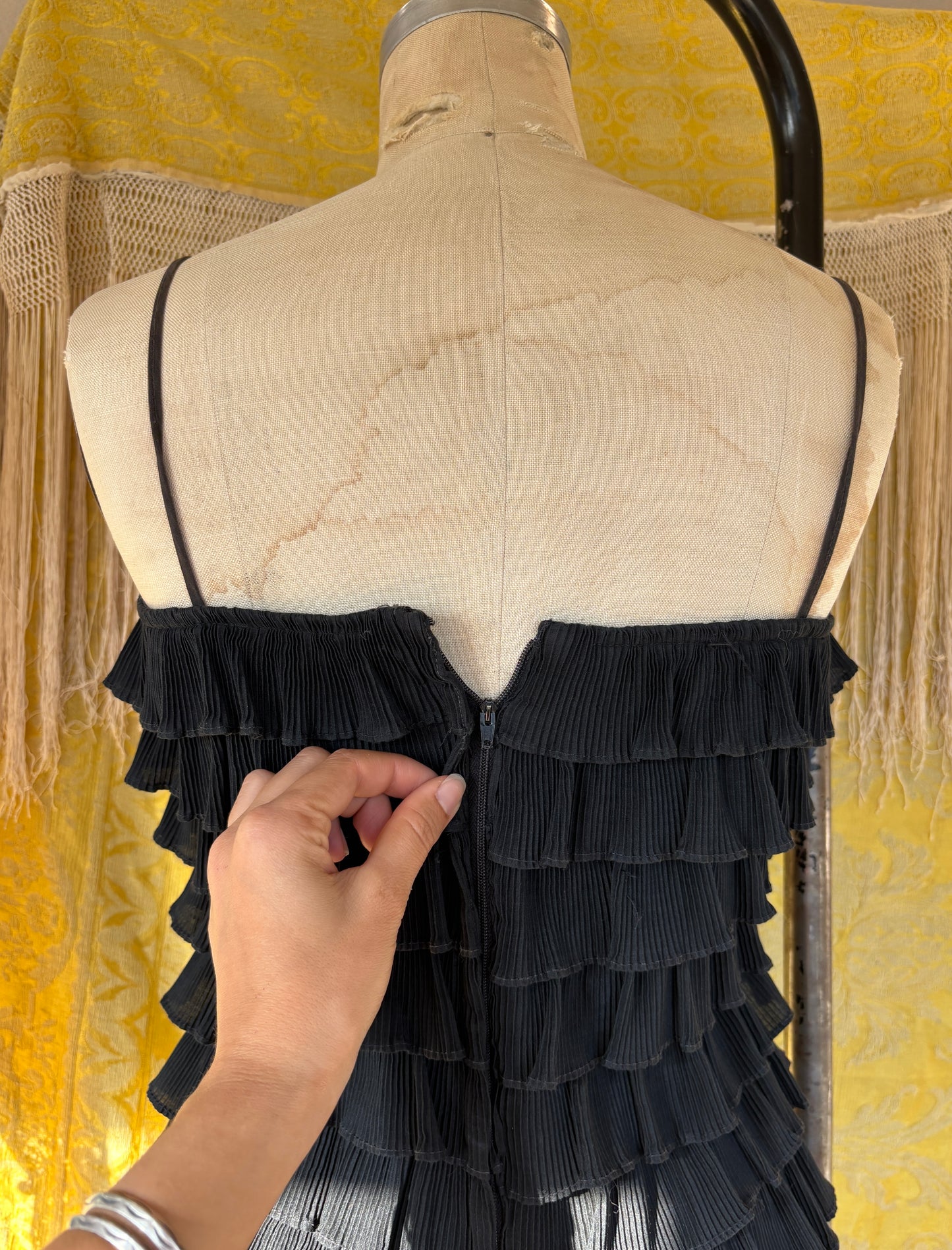 1960s tiered plissé coctail dress