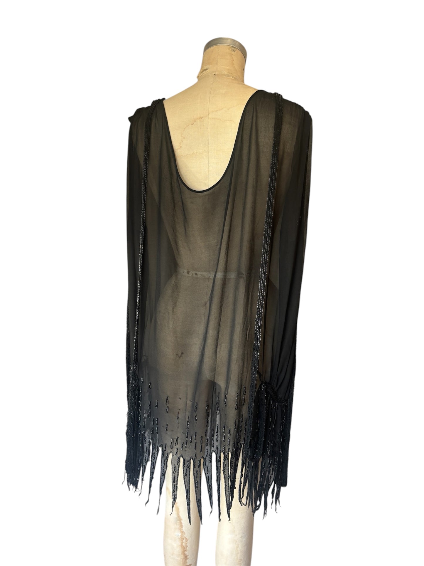 1920s silk chiffon sawtooth hem beaded tunic