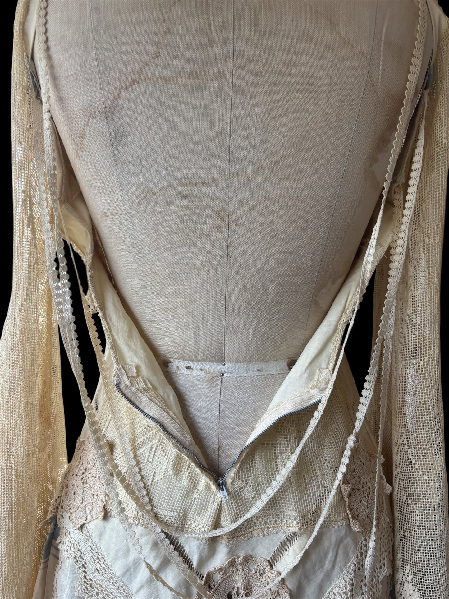 Late 1960s renaissance revival dress made of antique textiles