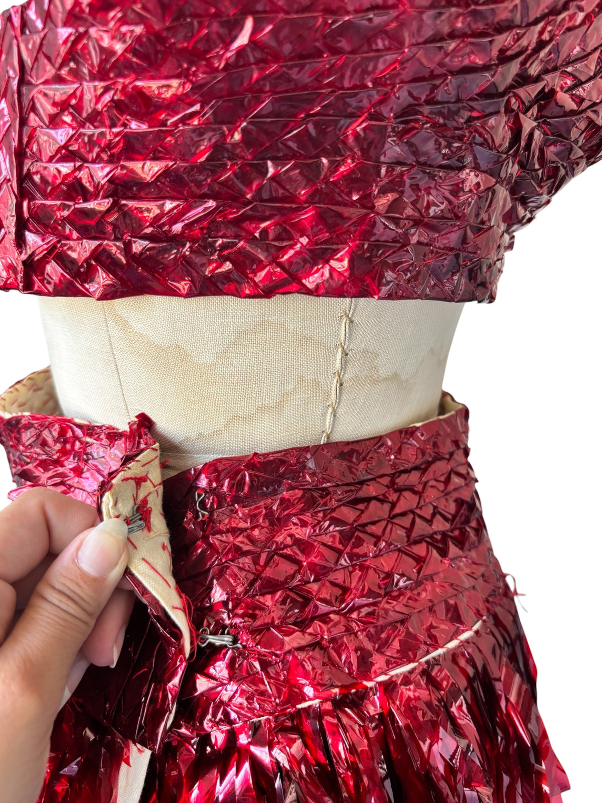 1940 red cellophane showgirl costume owned by drag performer Li-Kar