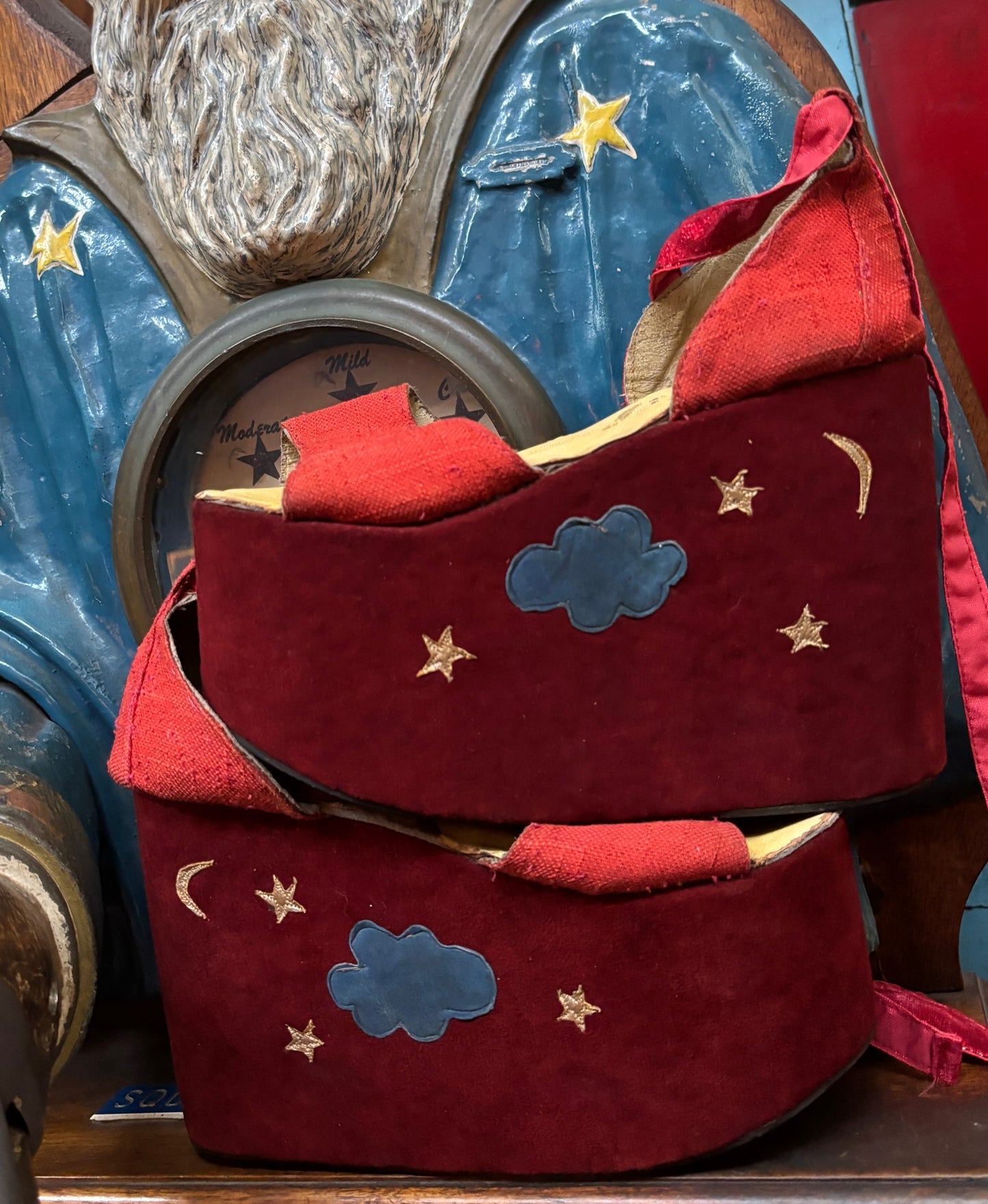 1970s mega platforms with cloud moon & star appliqué