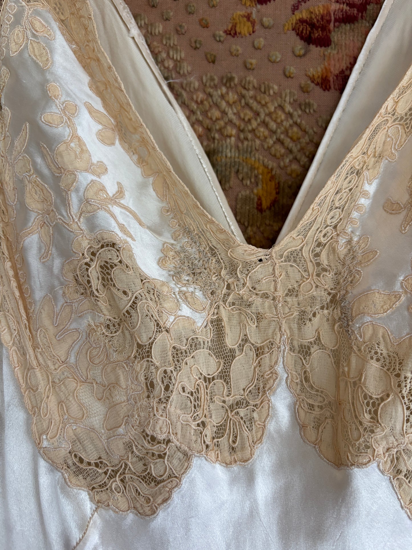 1940s pearly satin bias cut slip dress