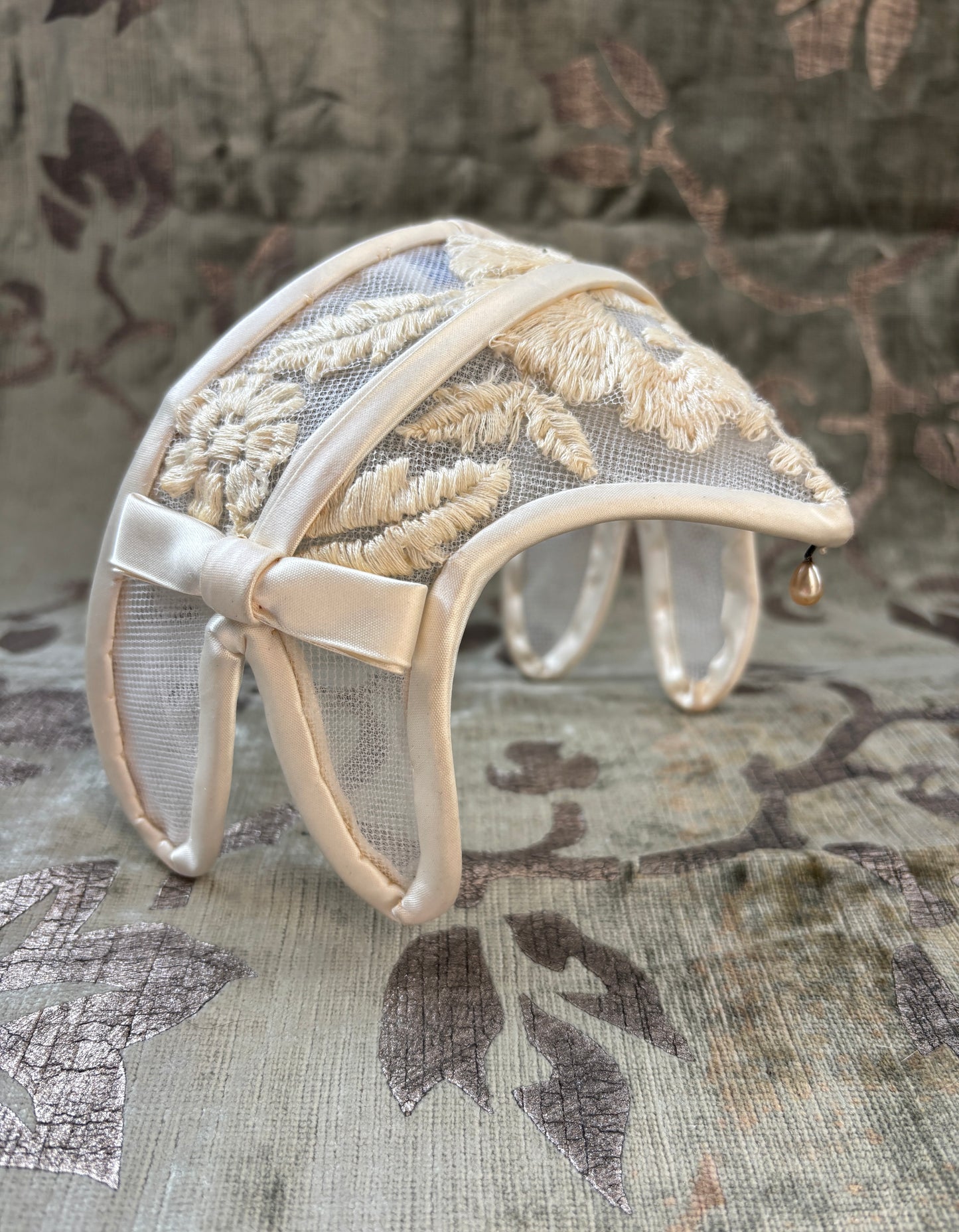 1950s embroidered bridal headpiece medieval inspired