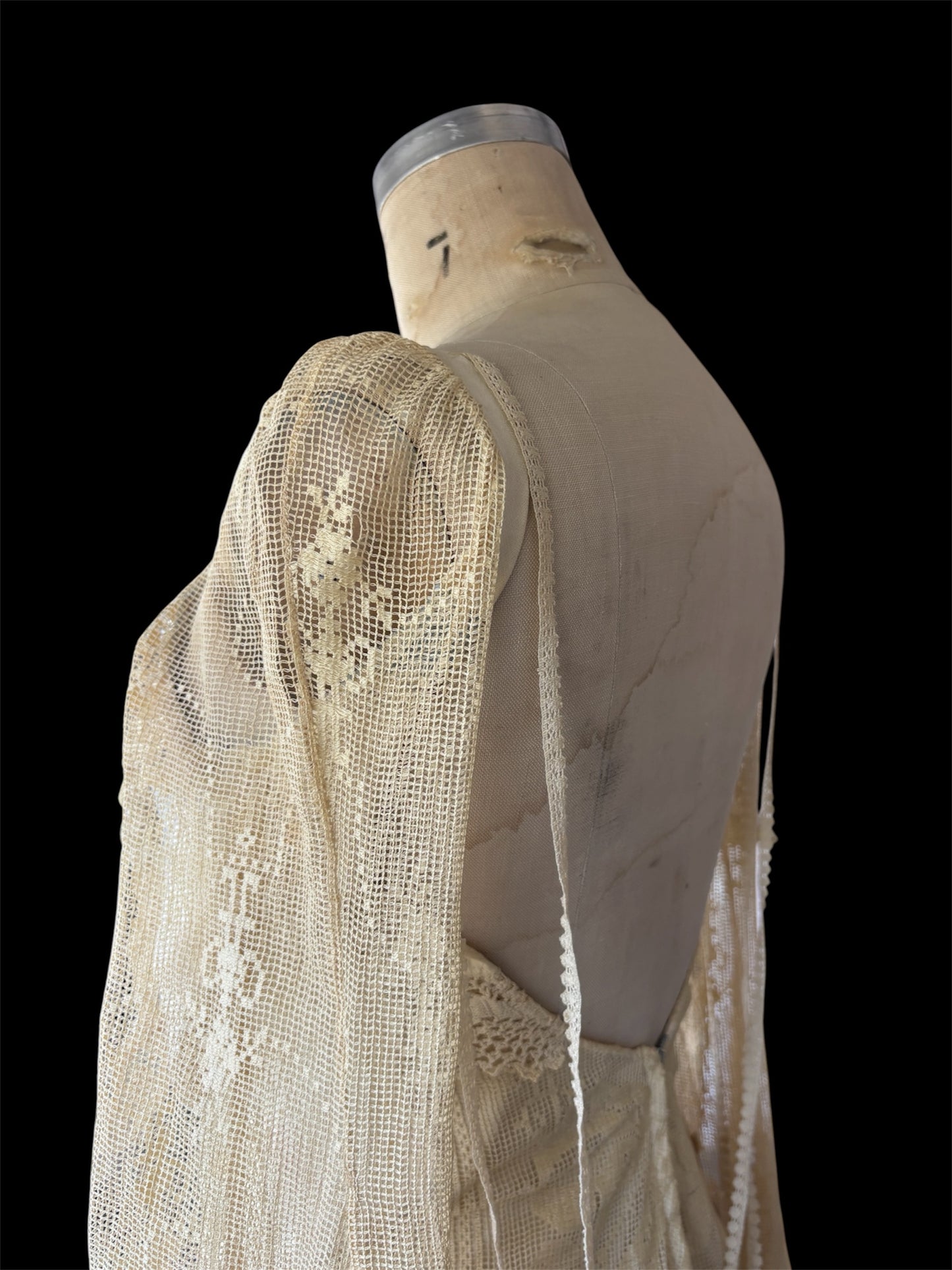 Late 1960s renaissance revival dress made of antique textiles