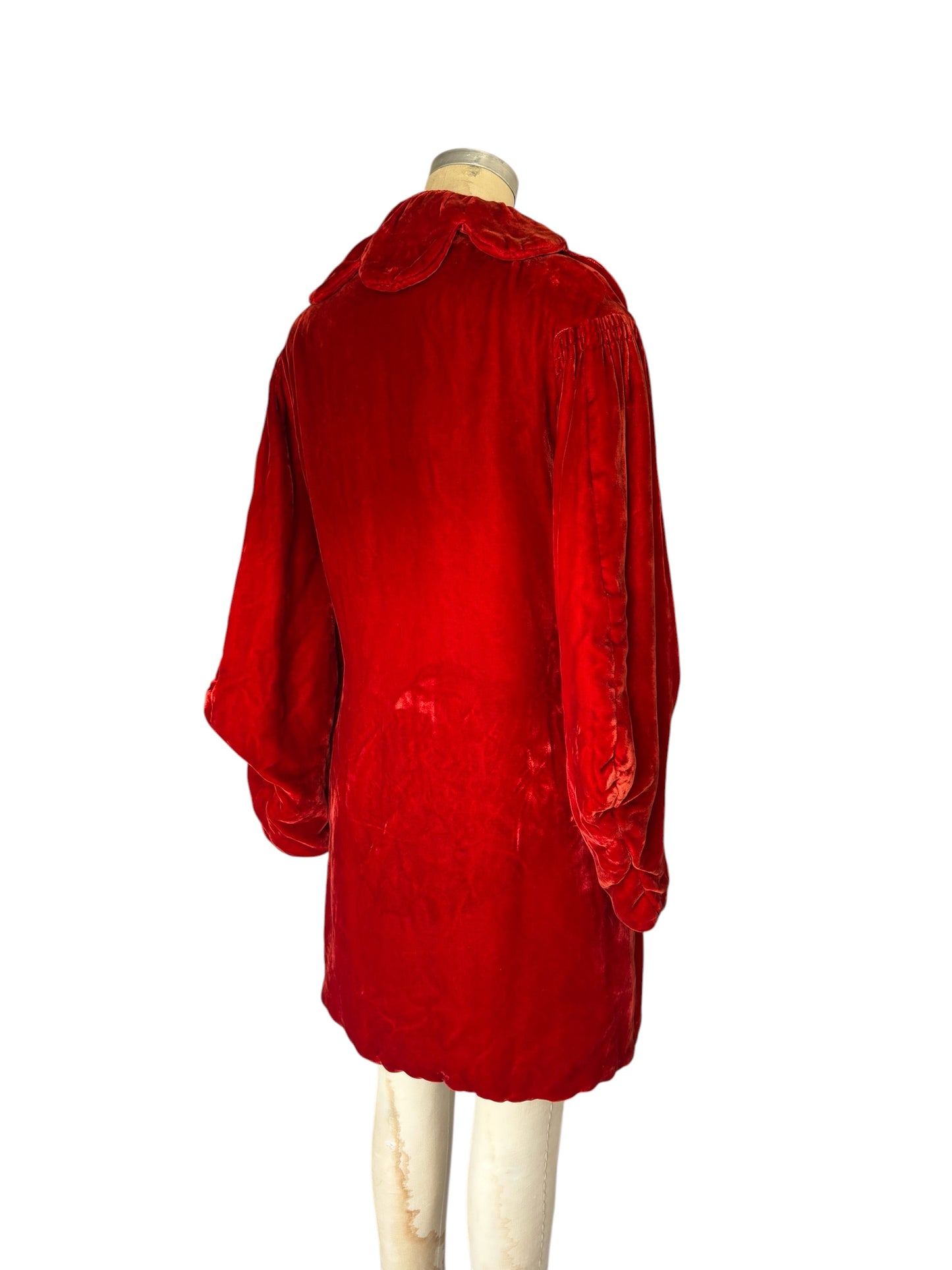 1930s silk velvet cocoon/opera coat crimson red