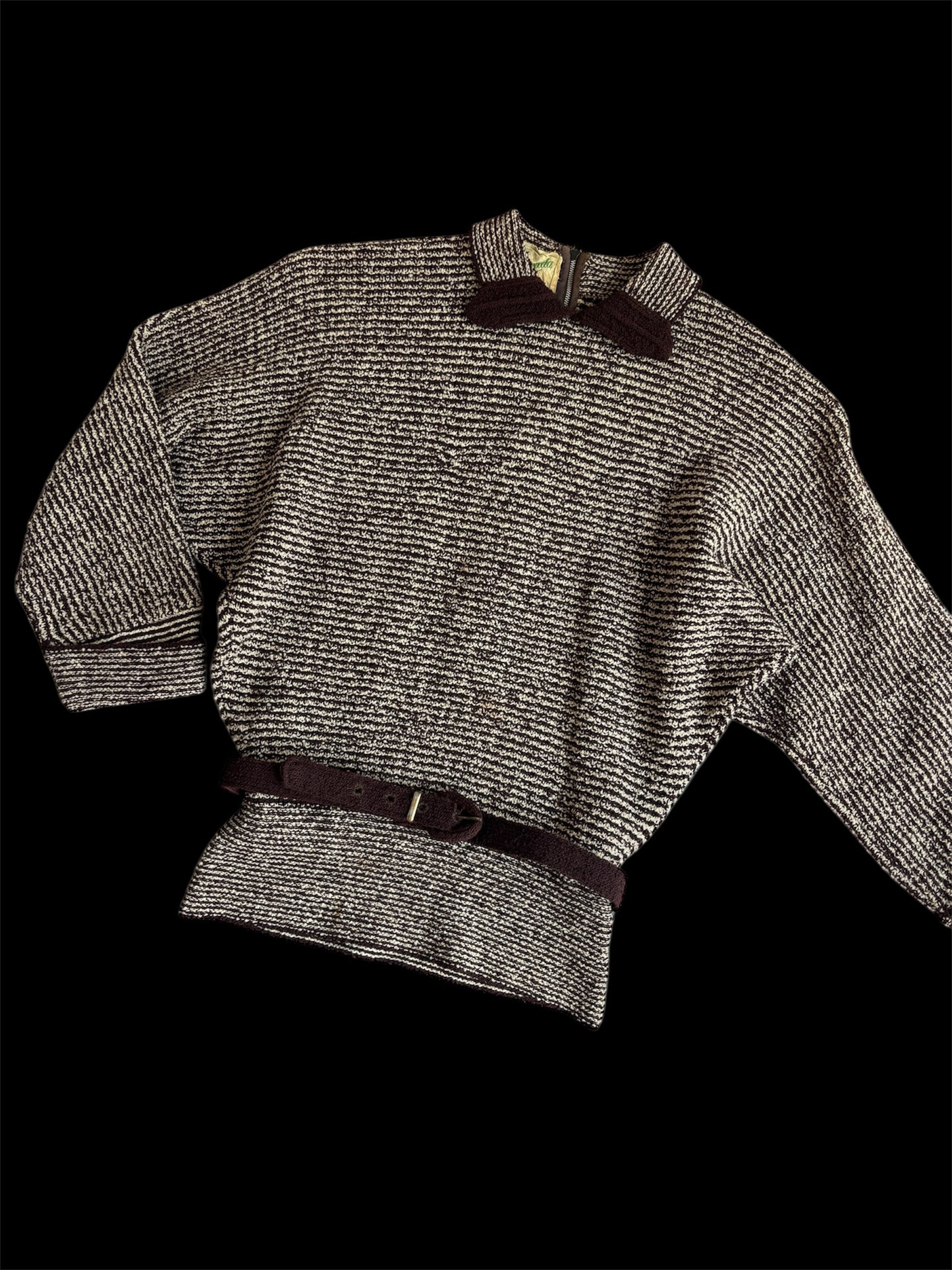 1940s/50s belted bouclé knit sweater