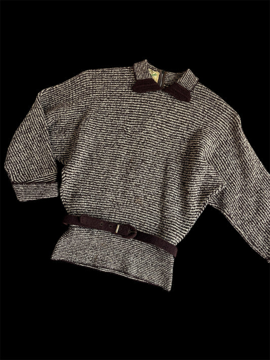 1940s/50s belted bouclé knit sweater