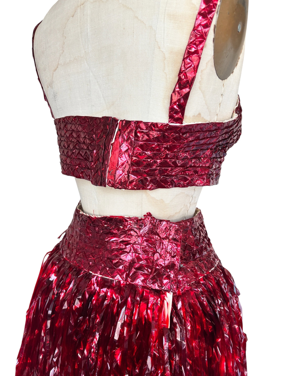 1940 red cellophane showgirl costume owned by drag performer Li-Kar