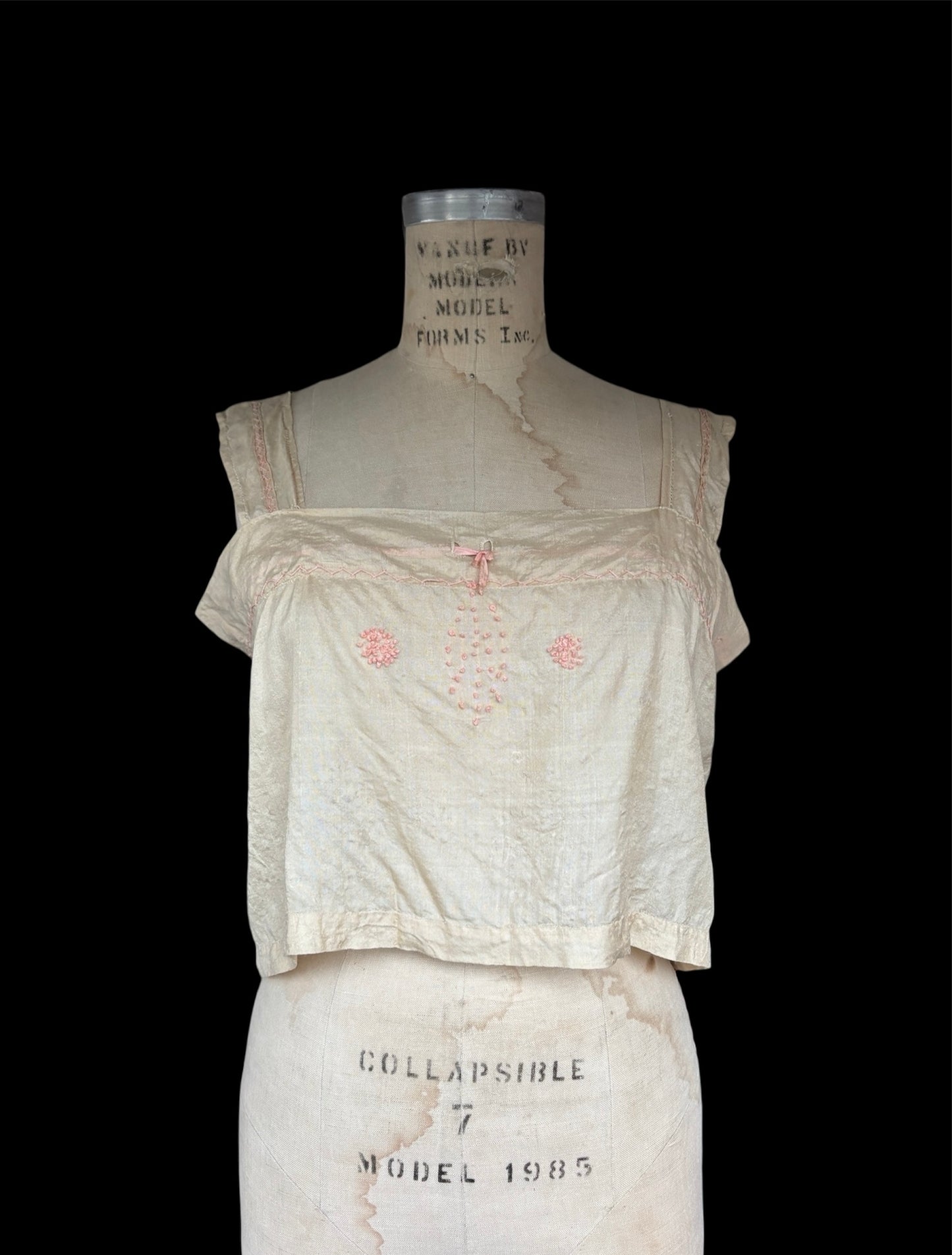 1920s pongee silk embroidered corset cover