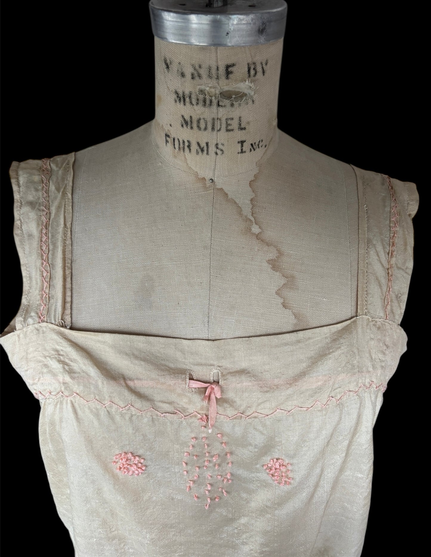 1920s pongee silk embroidered corset cover