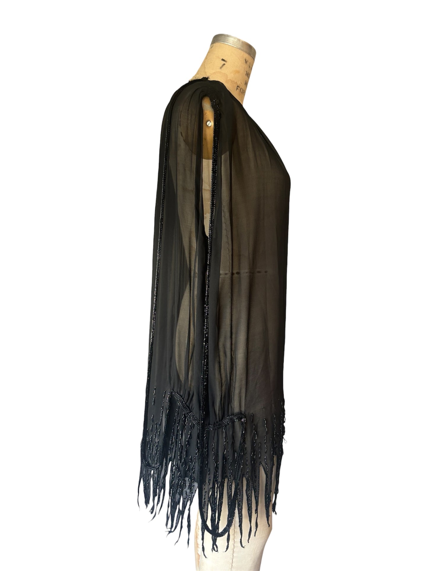 1920s silk chiffon sawtooth hem beaded tunic
