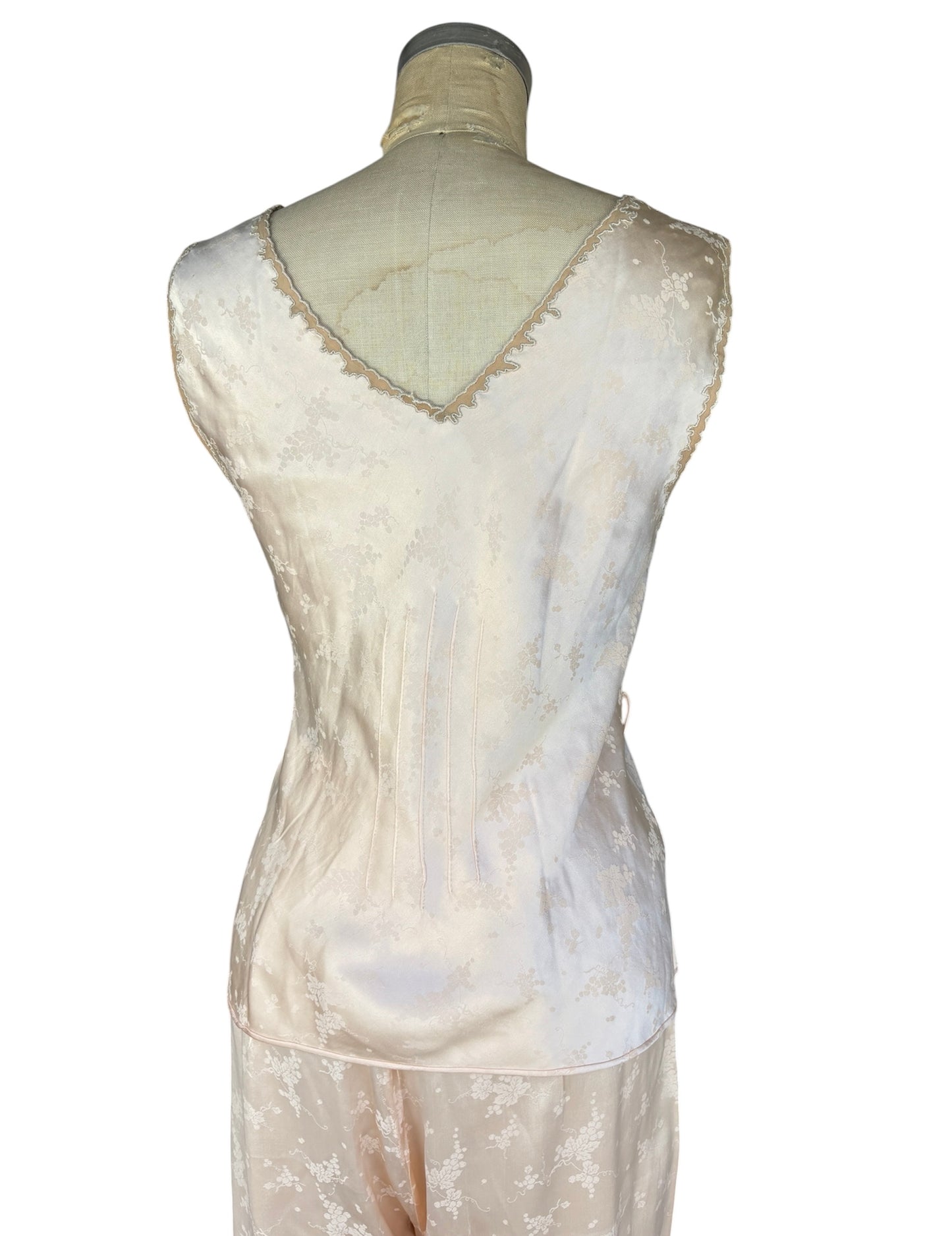 1930s silk jacquard blush pink 3 pc loungewear ensemble