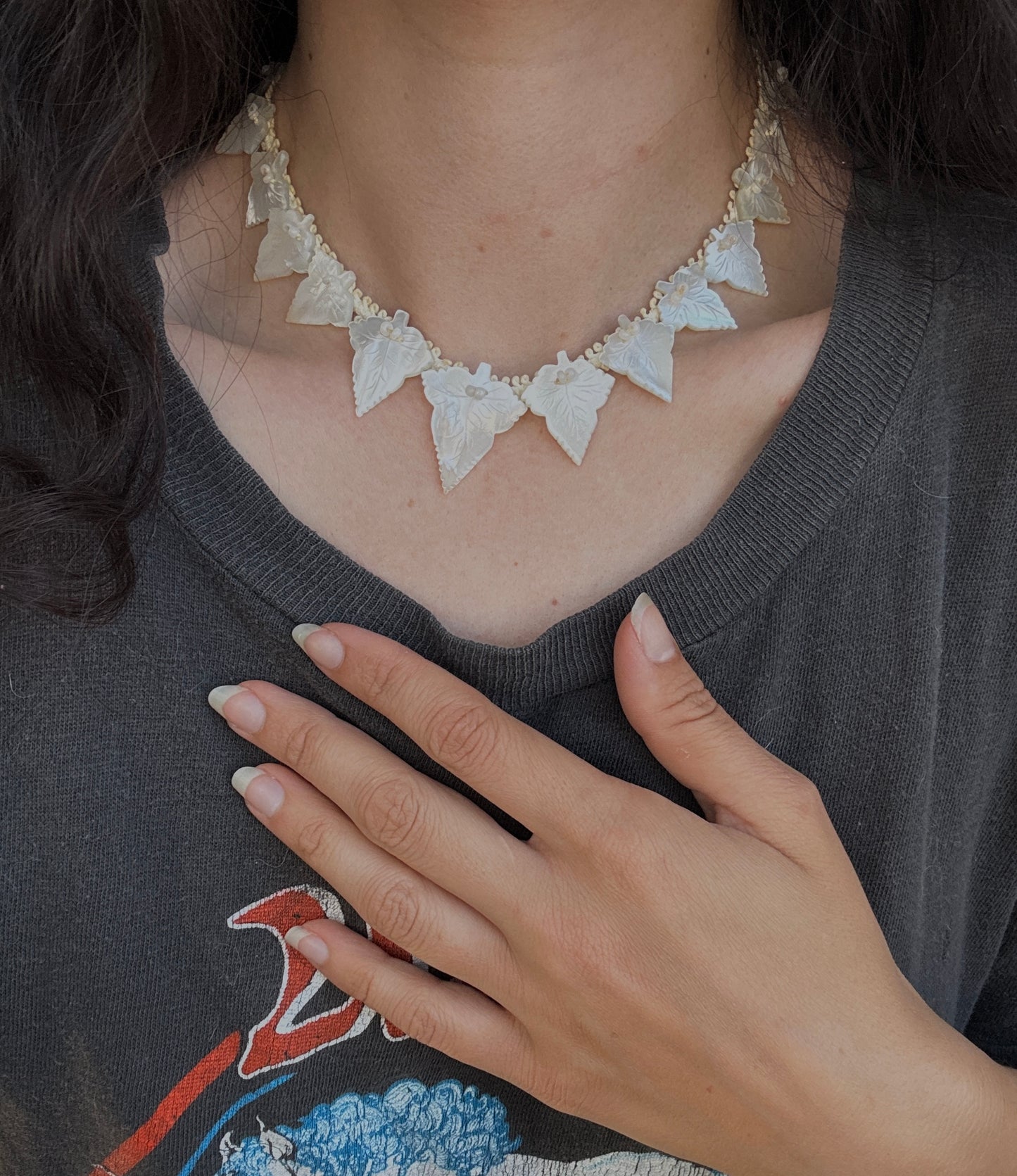 Carved mother of pearl choker necklace