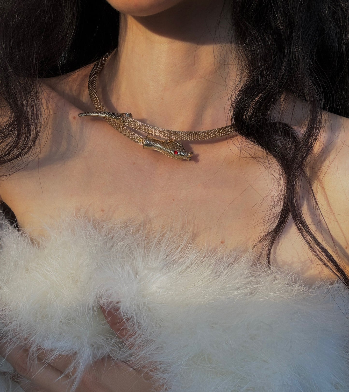1970s snake choker necklace rhinestone eyes