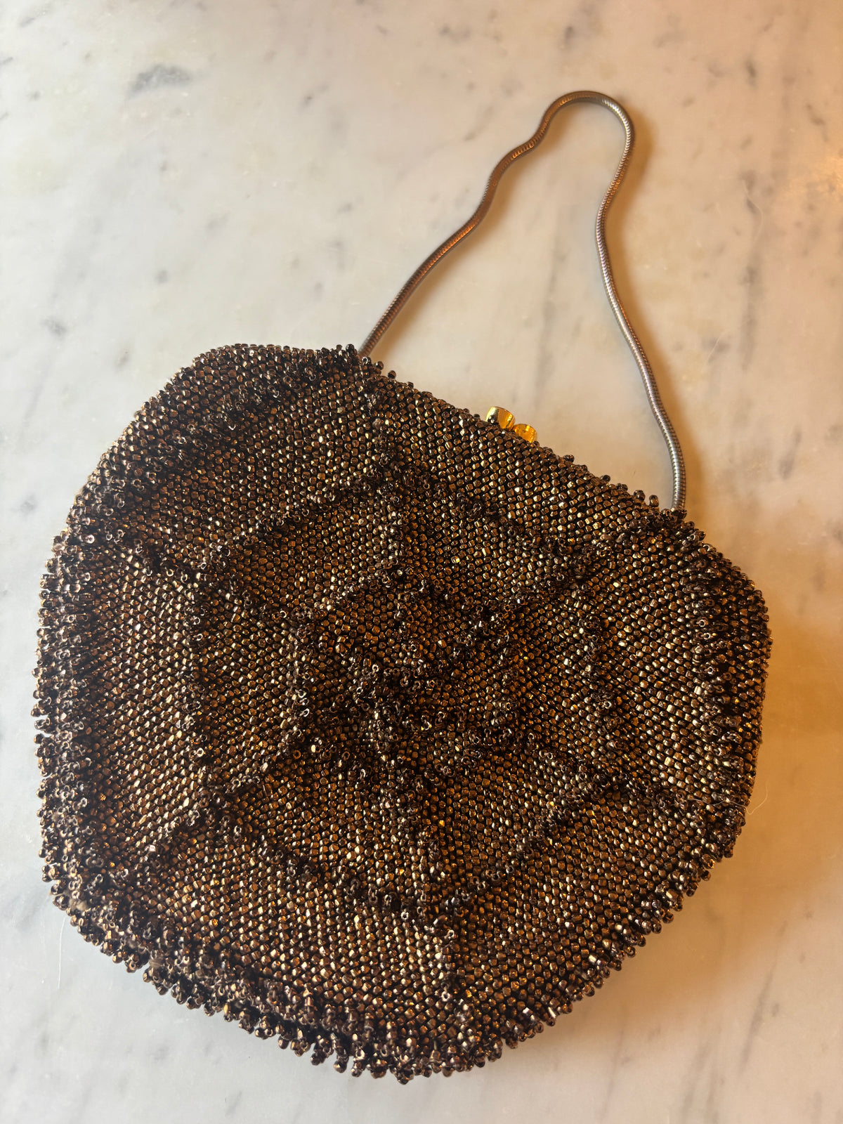 1950s Rare Spiderweb Beaded Purse with Rhinestone Spider