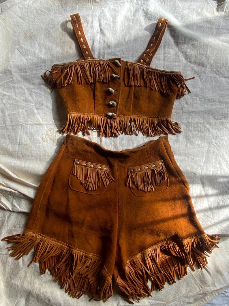 1940s western suede playsuit