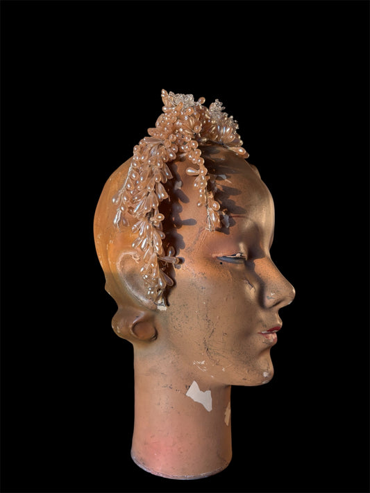 1930s wax bridal crown with handblown glass flowers