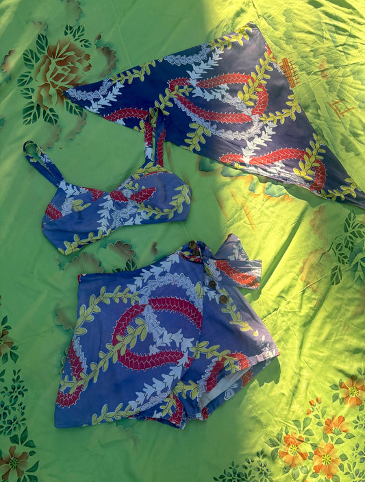 1940s 3 pc rayon Hawaiian playsuit