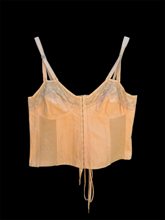 1930s pink/beige lace up corset top