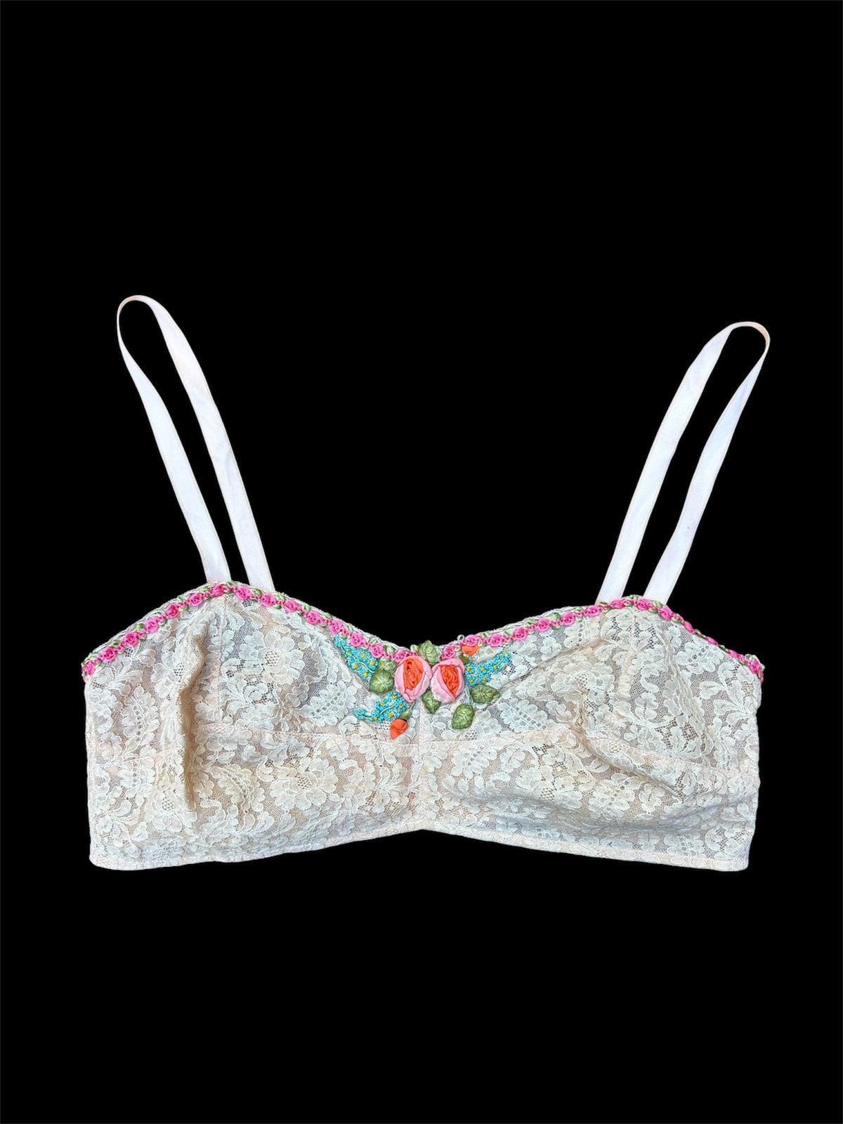 1920s ribbonwork rosette lace bralette
