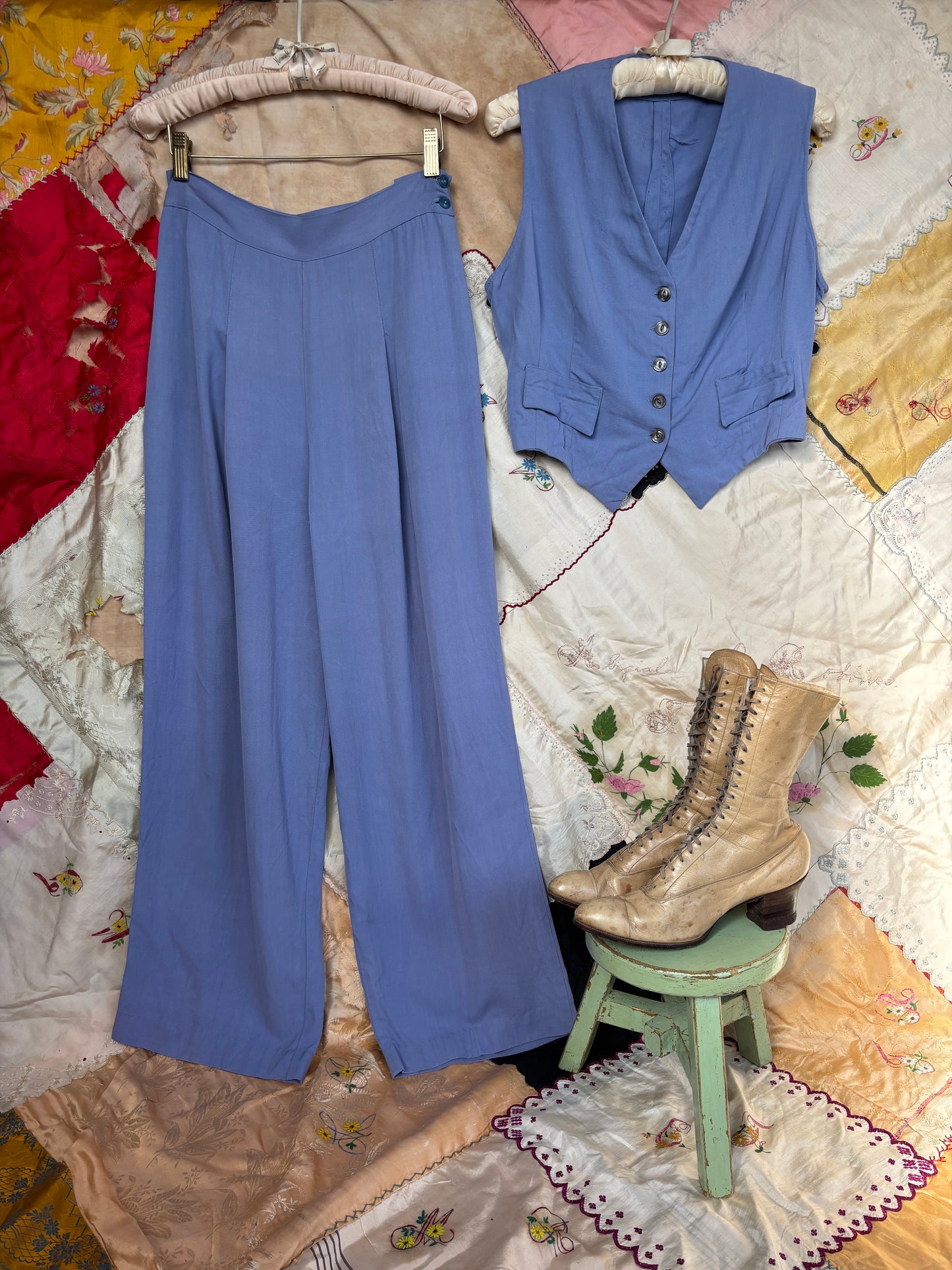 1940s periwinkle tailored gabardine set