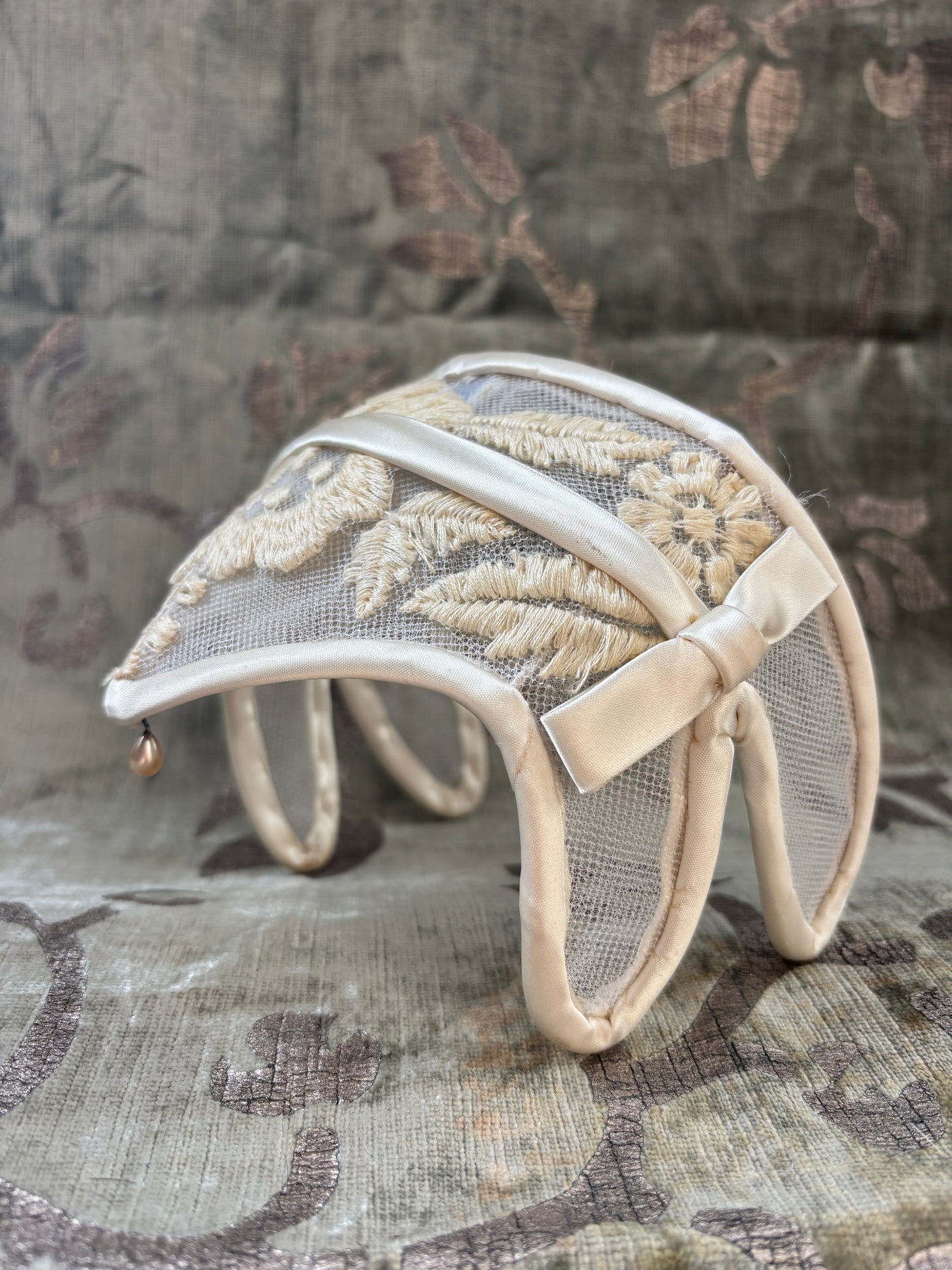 1950s embroidered bridal headpiece medieval inspired