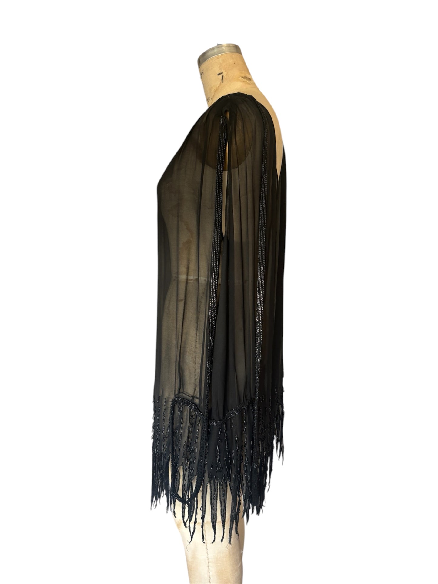 1920s silk chiffon sawtooth hem beaded tunic
