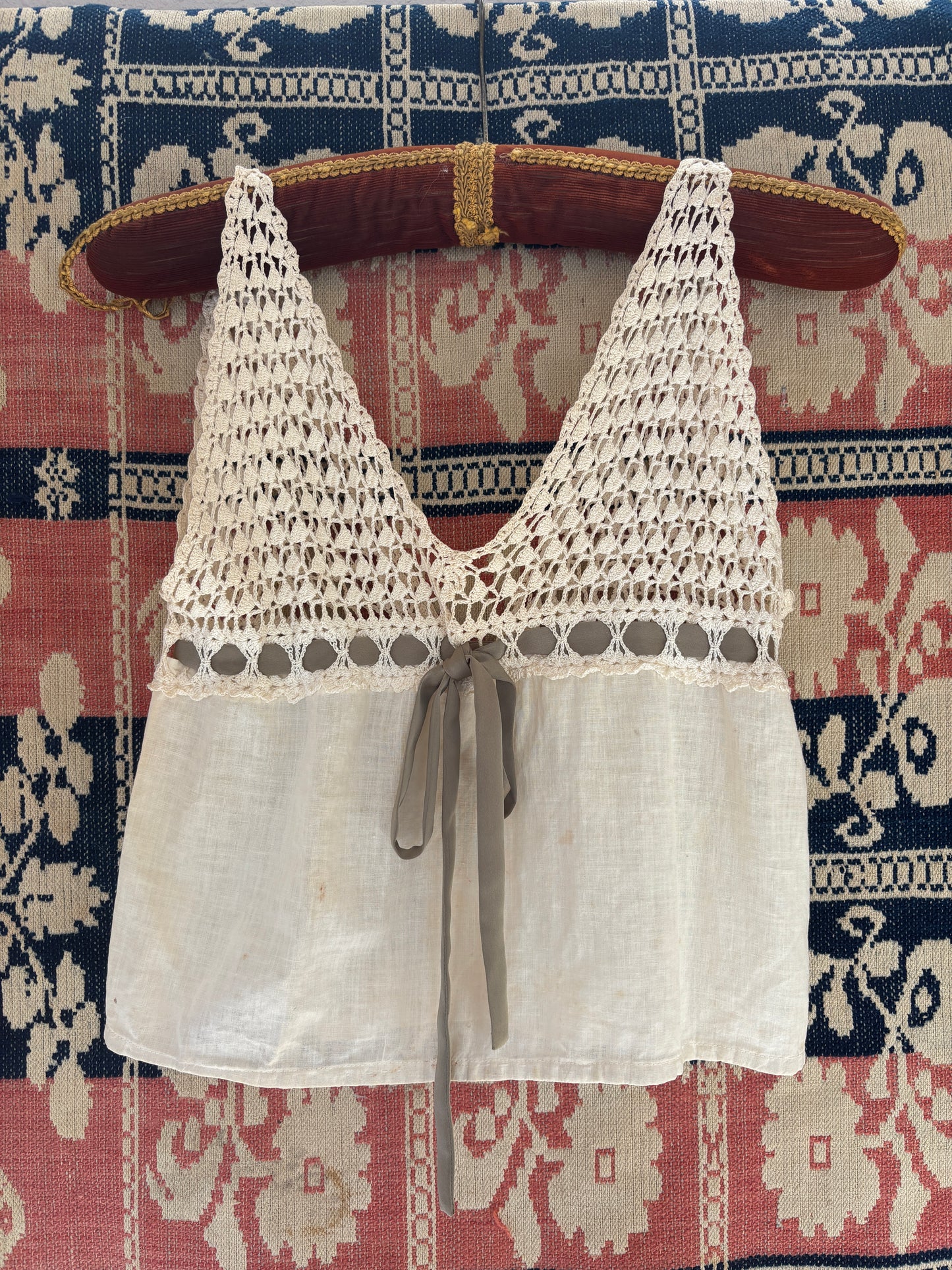 Edwardian corset cover with crochet yoke