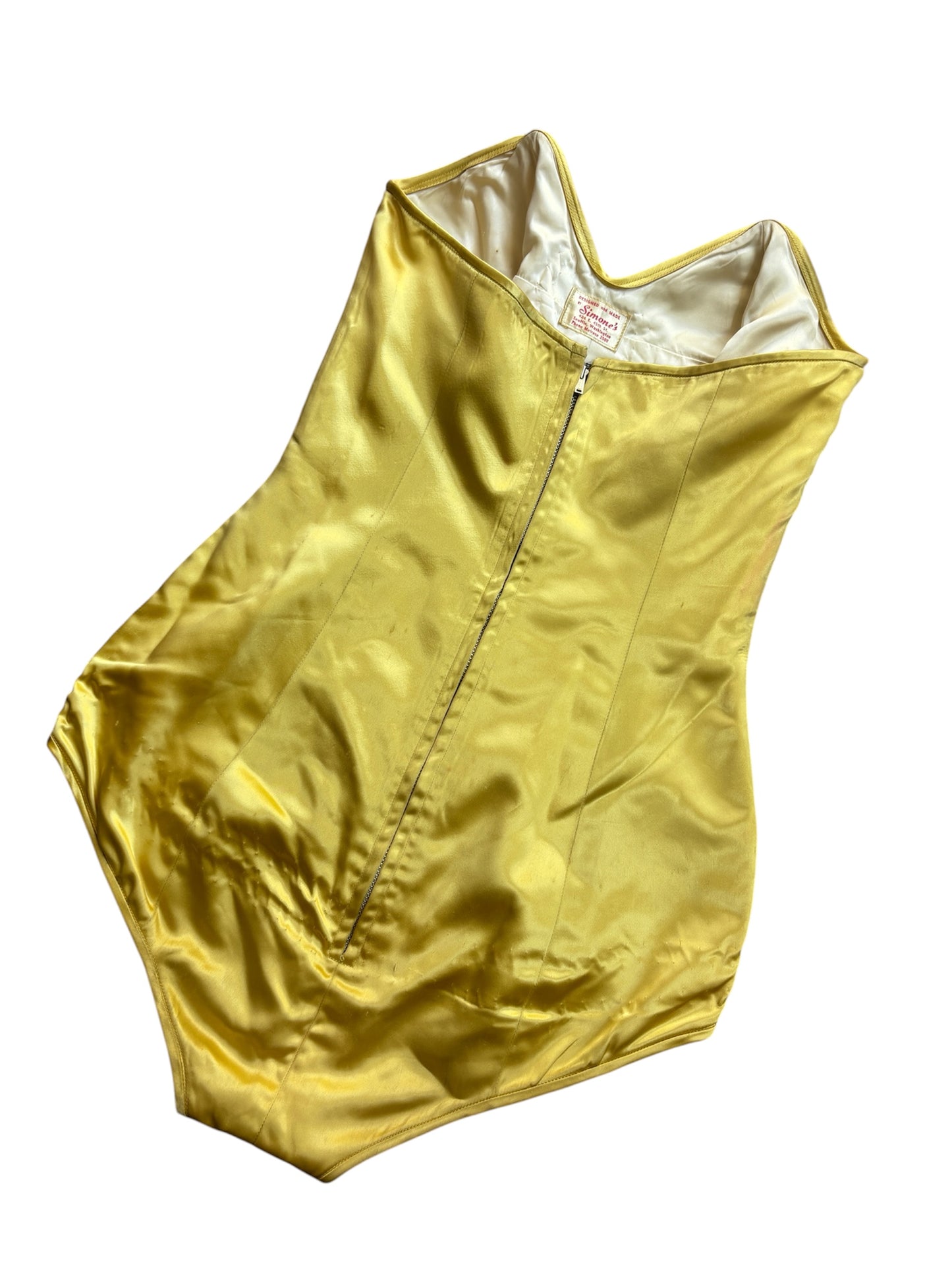 1940s/50s yellow satin one-piece showgirl costume