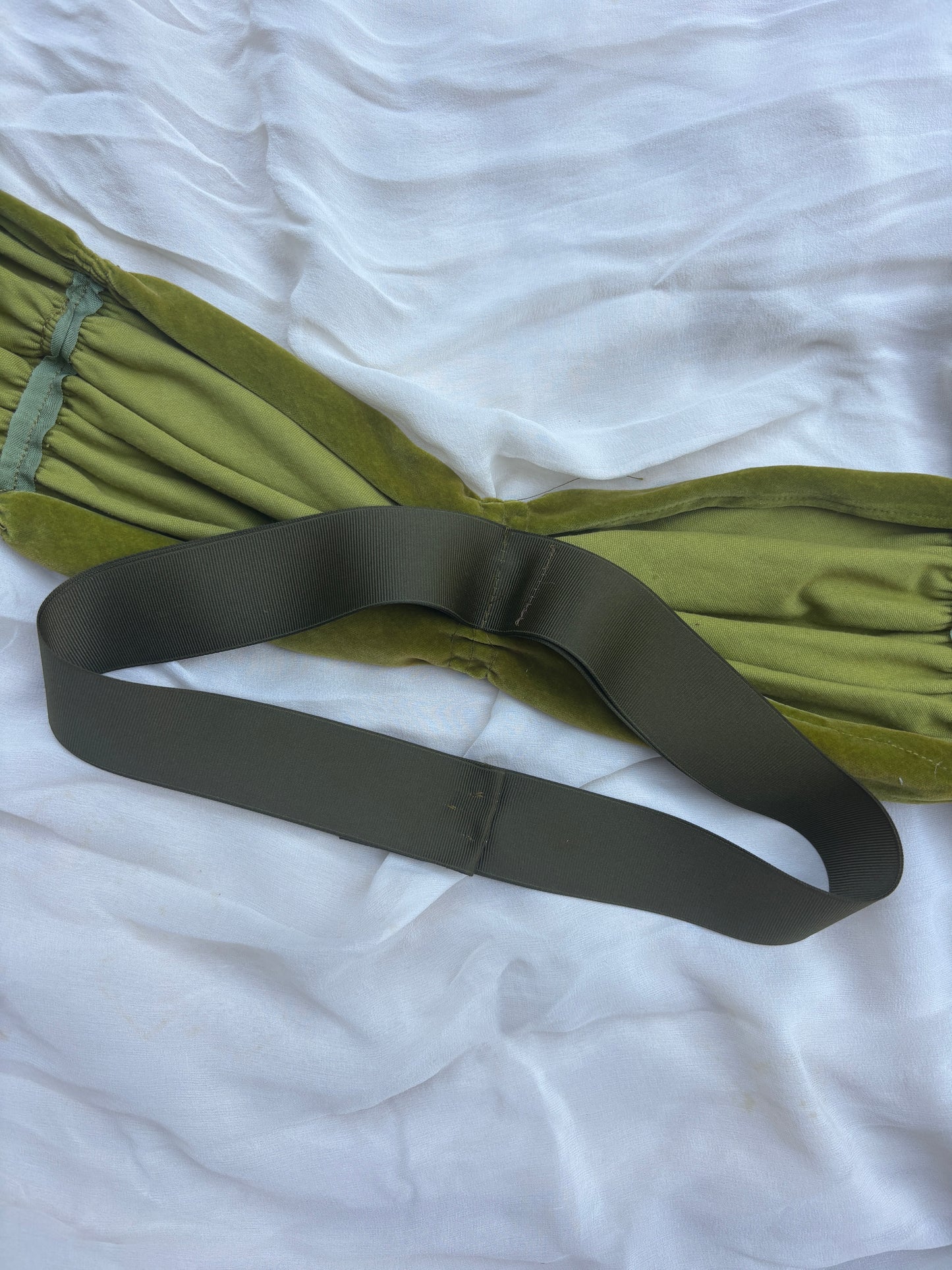 1930s olive green velvet deadstock waist belt