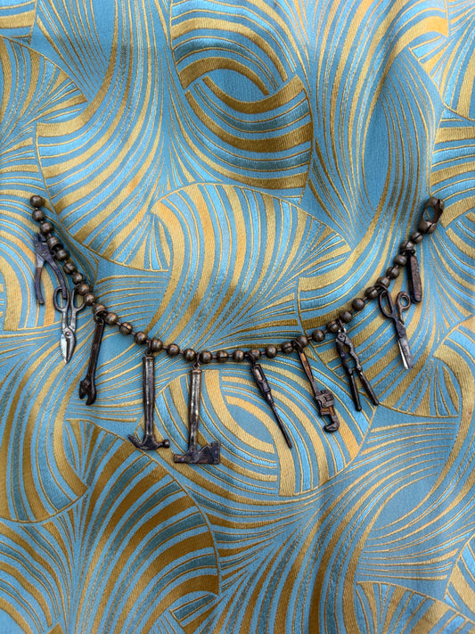 1960s brass miniature tools charm bracelet