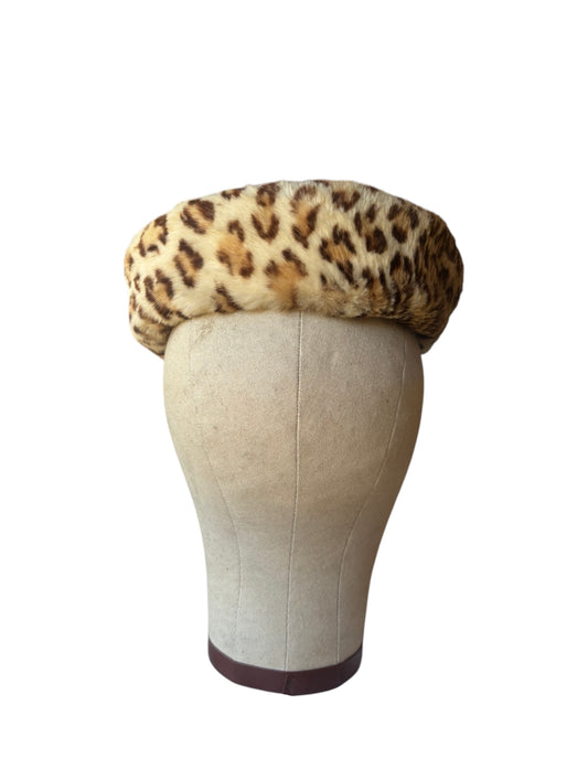 1950s leopard print genuine fur pillbox hat