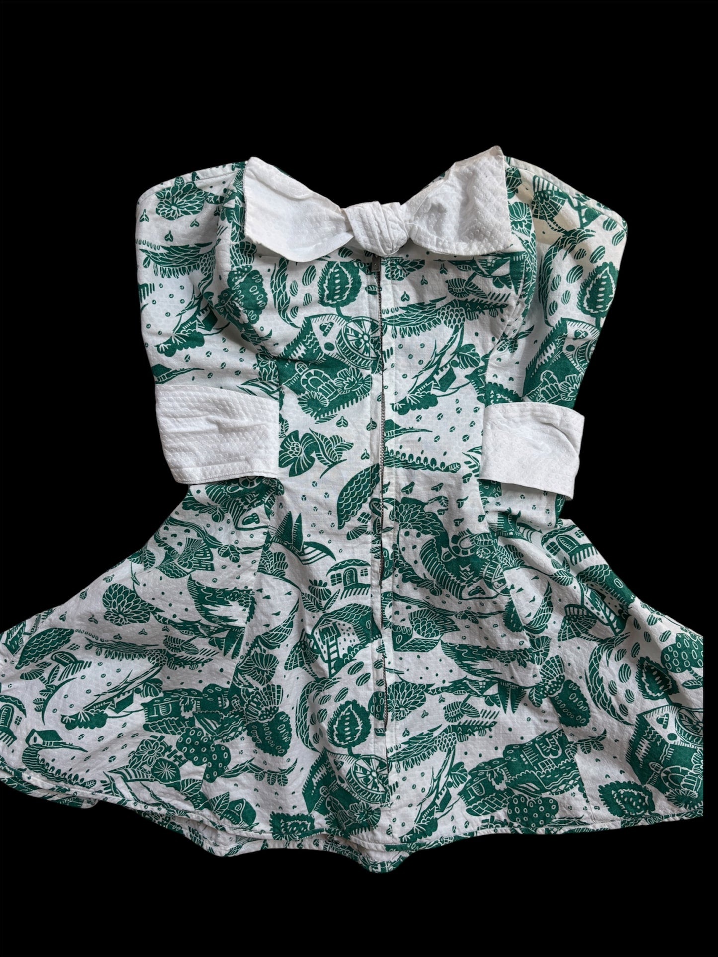 1950s novelty island print boned bustier top/micro mini