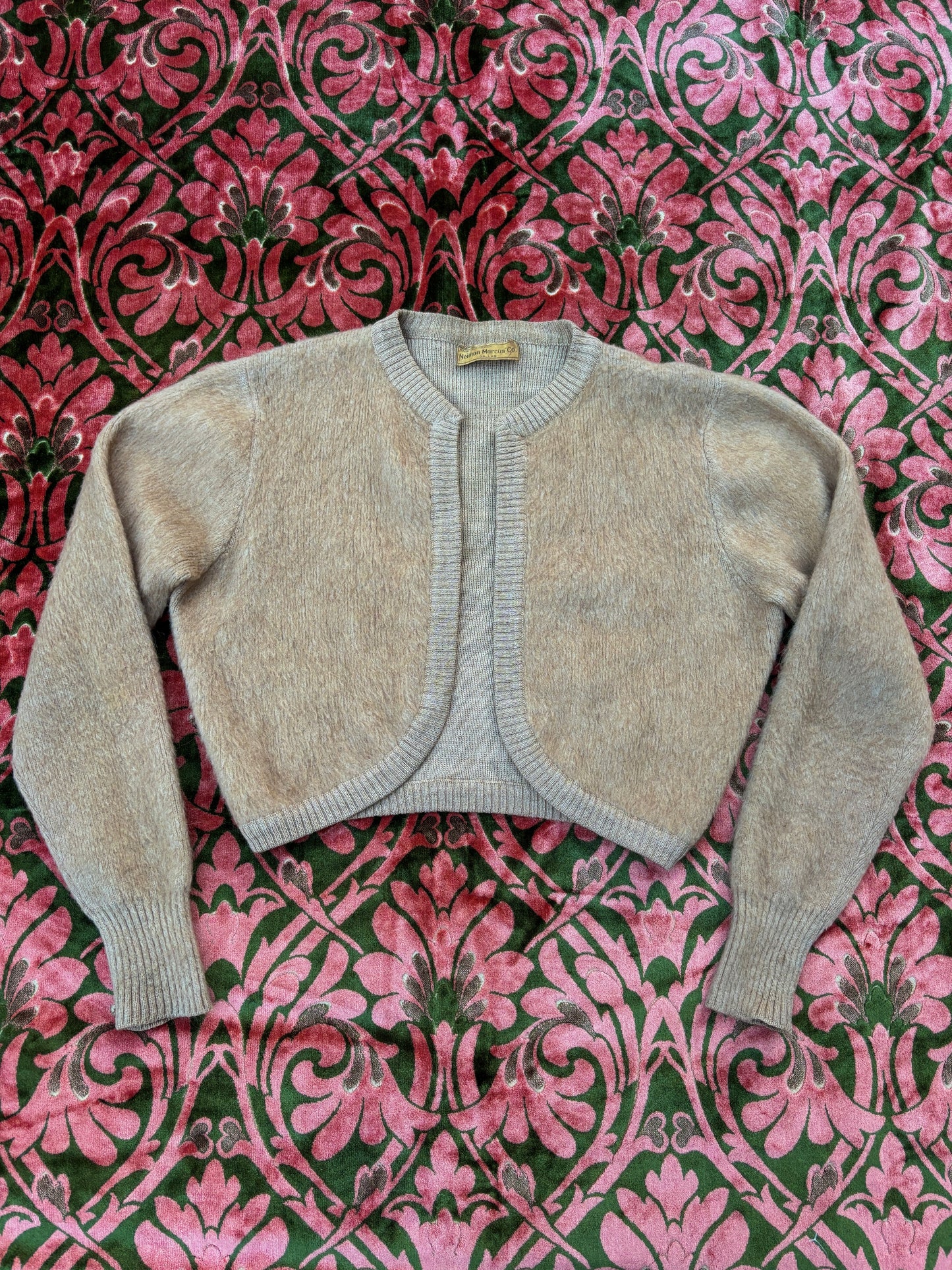 1950s shaggy camel hair cropped cardigan