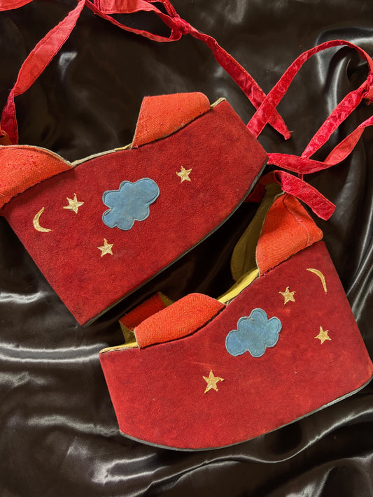 1970s mega platforms with cloud moon & star appliqué