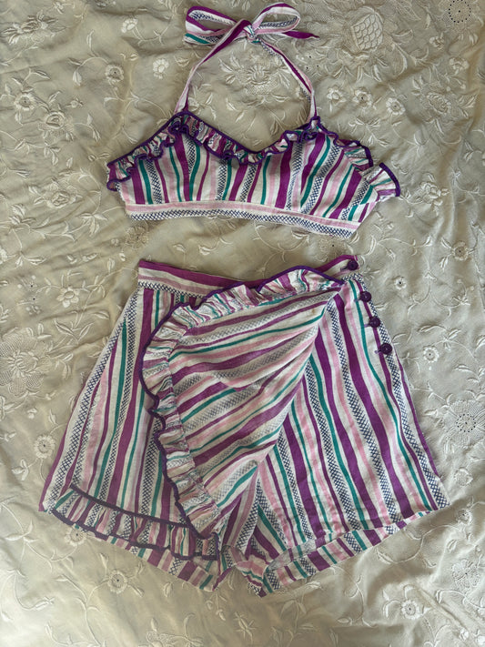 1940s cotton striped playsuit 2 pc set