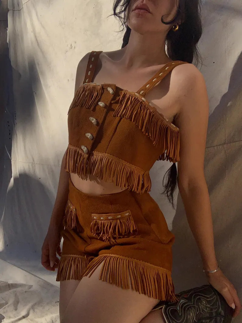1940s western suede playsuit